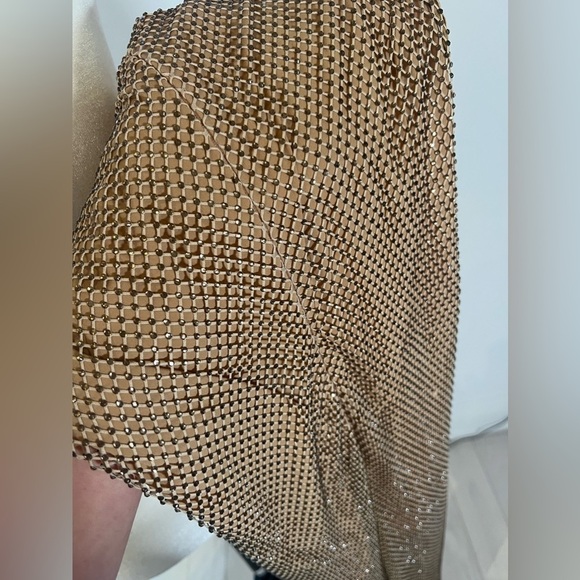 [CLEARANCE/Send Offers] BRONZE RHINESTONE DIAMANTÉ MESH PARTY DRESS - Picture 9 of 10